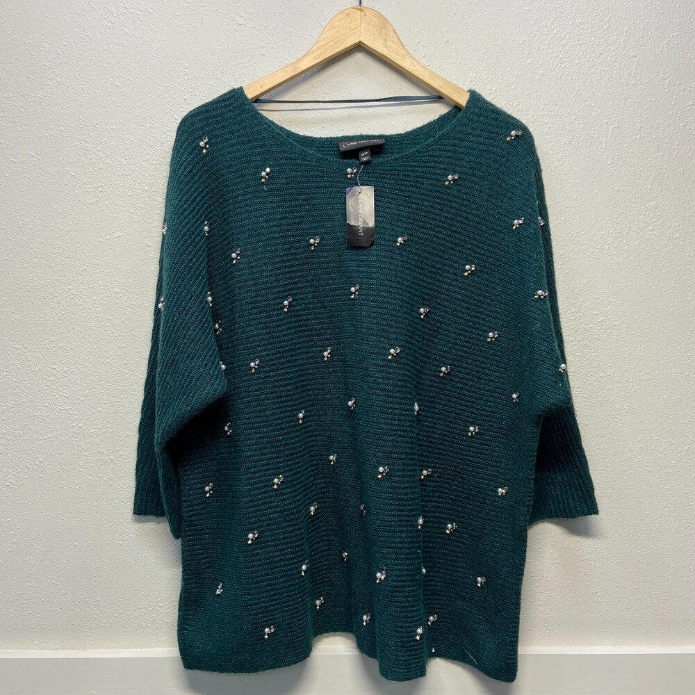 NWT Lane Bryant Long Sleeve Pullover Beaded Accent Sweater Light Green Sz 18/20